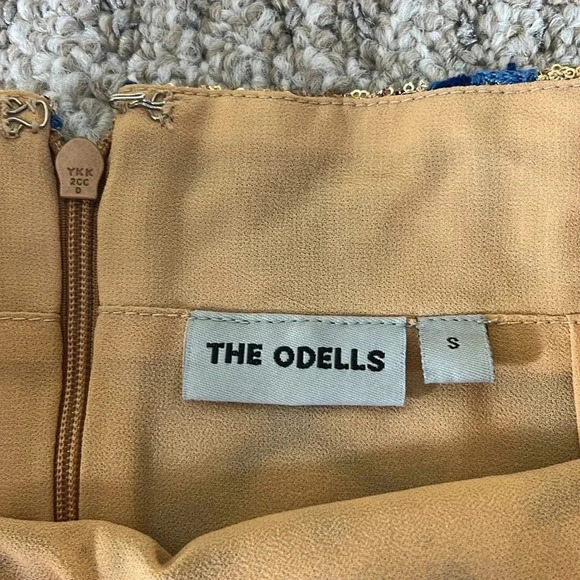 The Odells By Anthropologie Sequin High Waisted Skirt Small Embroidery Blue Gold - Picture 4 of 10